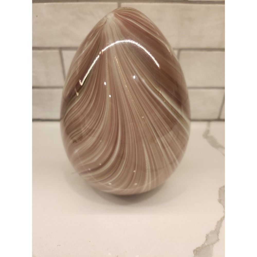 Art Glass Easter Egg Pink & White Swirl With‎ Gold Flakes Hand Blown Decor 7.5" - Picture 3 of 7